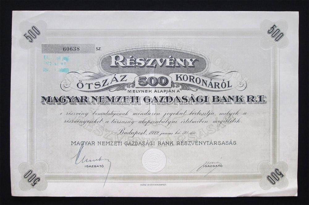 Magyar Nemzeti Gazdas�gi Bank 500 korona 1922 - Irredenta!